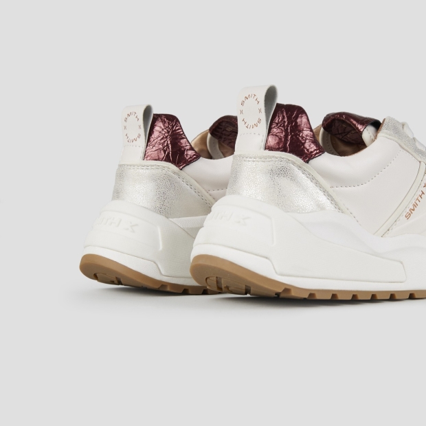 Sneakers Alexander Smith blaze donna avorio e tallone in laminato stropicciato bordeaux - 4