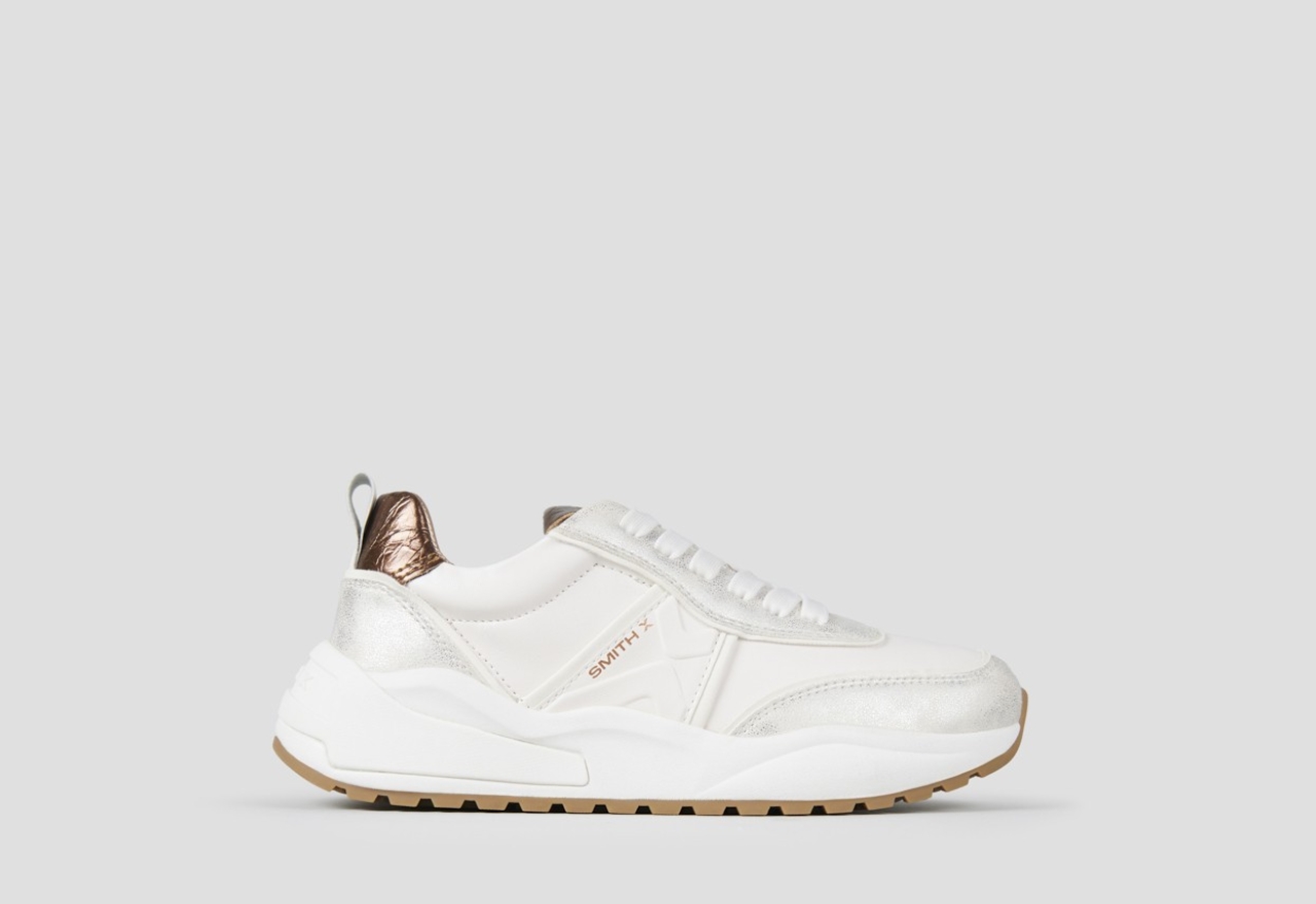 Sneakers Alexander Smith blaze donna avorio e tallone in laminato stropicciato bronzo - 1