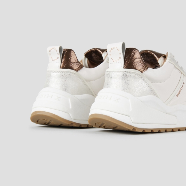 Sneakers Alexander Smith blaze donna avorio e tallone in laminato stropicciato bronzo - 4