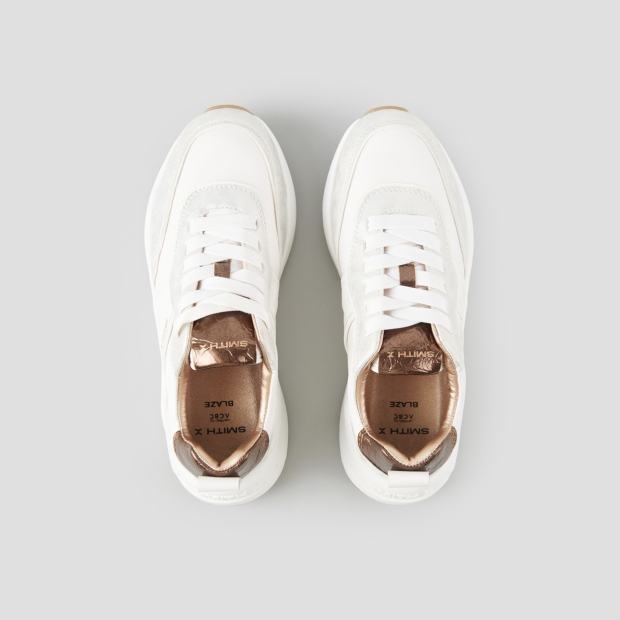 Sneakers Alexander Smith blaze donna avorio e tallone in laminato stropicciato bronzo - 5