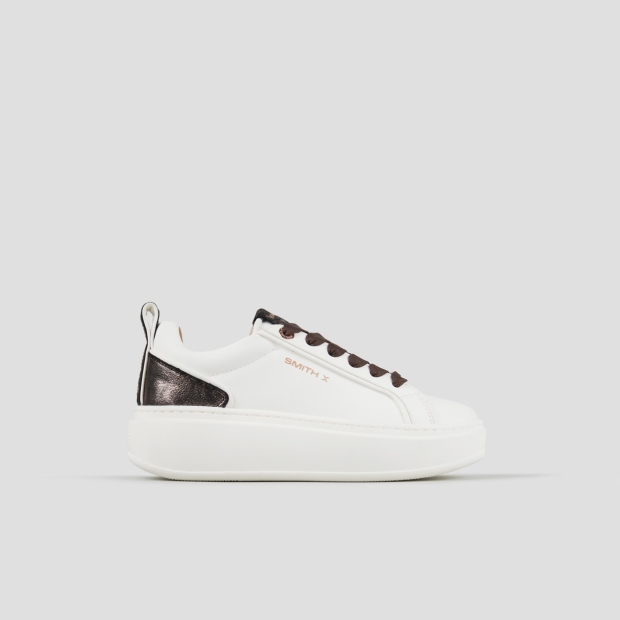 Sneakers Alexander Smith stone donna in bianco e tallone in laminato leopardato bronzo - 1