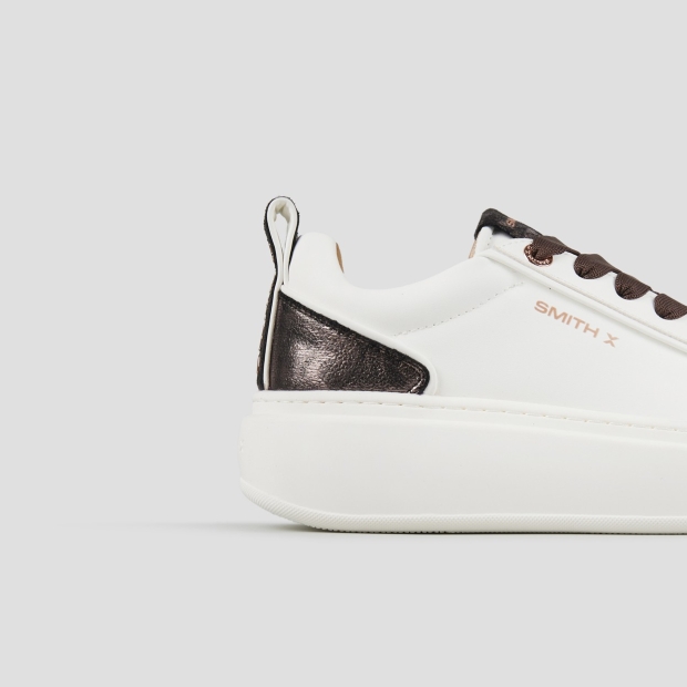 Sneakers Alexander Smith stone donna in bianco e tallone in laminato leopardato bronzo - 2