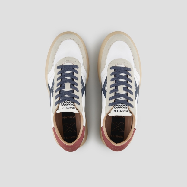 Sneakers Alexander Smith ocean uomo in bianco e dettagli suede grigio con logo laterale blu e tallone rosso - 5