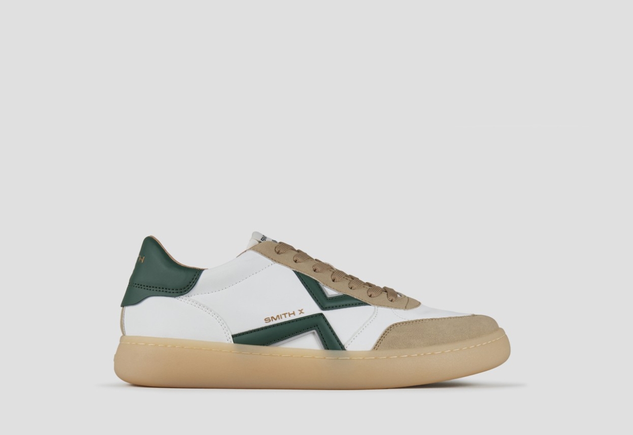 Sneakers Alexander Smith ocean uomo in bianco e dettagli in suede con logo laterale e tallone verdi - 1