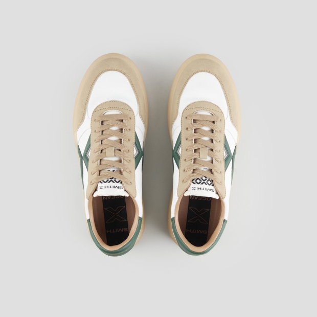 Sneakers Alexander Smith ocean uomo in bianco e dettagli in suede con logo laterale e tallone verdi - 5