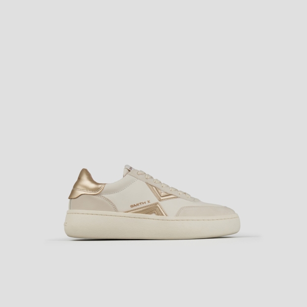 Sneakers Alexander Smith ocean donna in bianco con logo laterale e tallone in laminato oro - 1