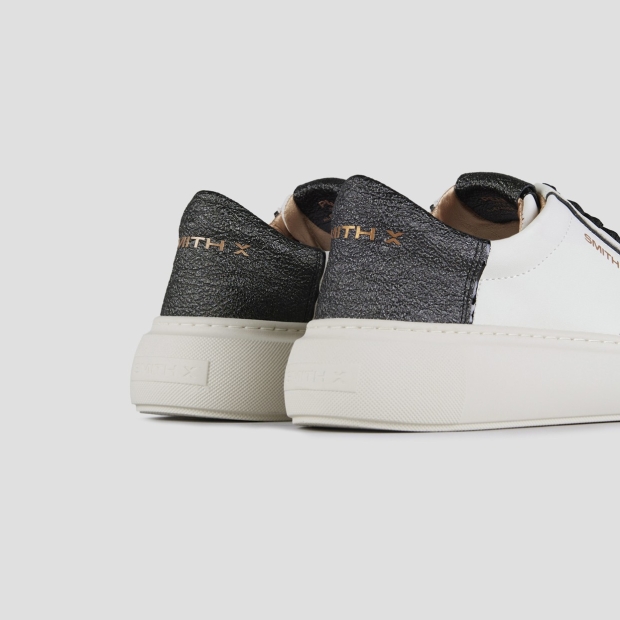 Sneakers Alexander Smith pearl donna in bianco con tallone in laminato glitter nero - 4