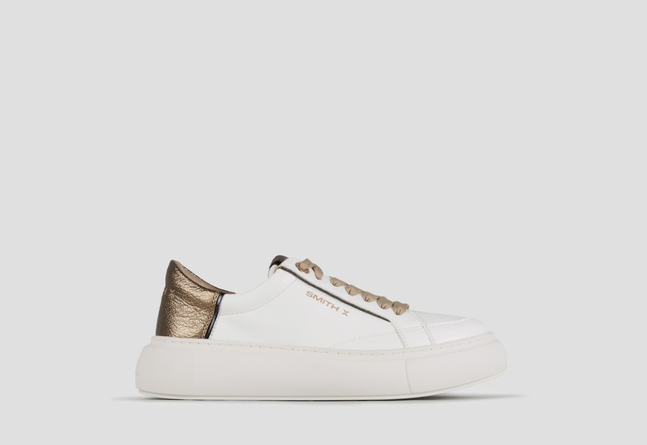 Sneakers Alexander Smith pearl donna in bianco con tallone in laminato glitter bronzo - 1