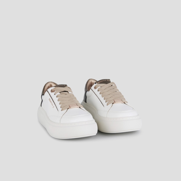 Sneakers Alexander Smith pearl donna in bianco con tallone in laminato glitter bronzo - 3