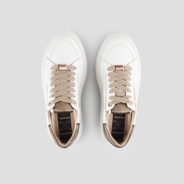 Sneakers Alexander Smith pearl donna in bianco con tallone in laminato glitter bronzo - 5