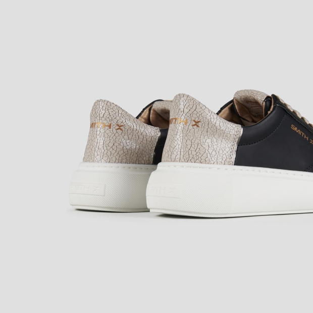 Sneakers Alexander Smith pearl donna in nero e tallone in pelle cracklè avorio - 4