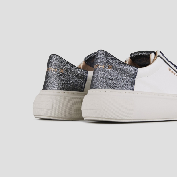 Sneakers Alexander Smith pearl donna in bianco con tallone in laminato glitter blu - 4