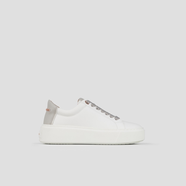 Sneakers Alexander Smith london alta donna in pelle liscia bianca e tallone in pelle palmellata grigia - 1