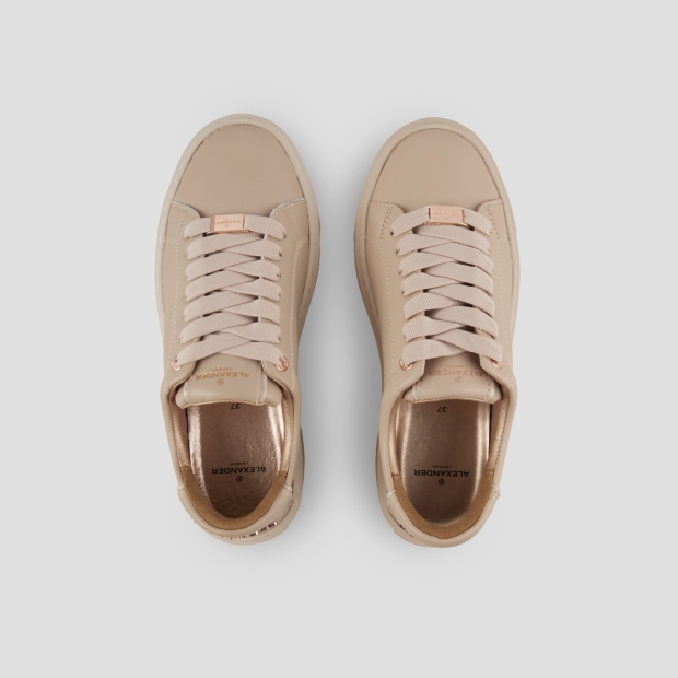 Sneakers Alexander Smith london alta donna in pelle liscia beige e suola in tinta - 5