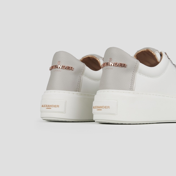 Sneakers Alexander Smith london alta donna in pelle liscia bianca e tallone in pelle palmellata grigia - 4