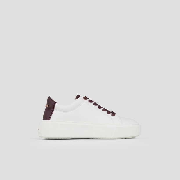 Sneakers Alexander Smith london alta donna in pelle liscia bianca e tallone in pelle palmellata bordeaux - 1