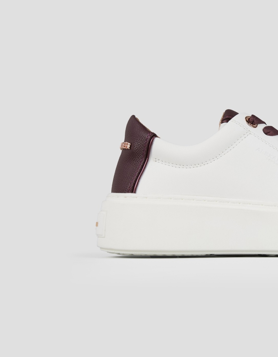 Sneakers Alexander Smith london alta donna in pelle liscia bianca e tallone in pelle palmellata bordeaux - 2