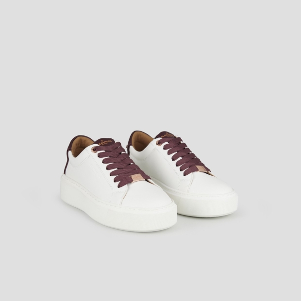 Sneakers Alexander Smith london alta donna in pelle liscia bianca e tallone in pelle palmellata bordeaux - 3