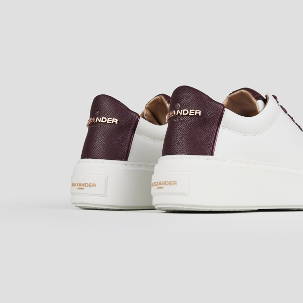 Sneakers Alexander Smith london alta donna in pelle liscia bianca e tallone in pelle palmellata bordeaux - 4