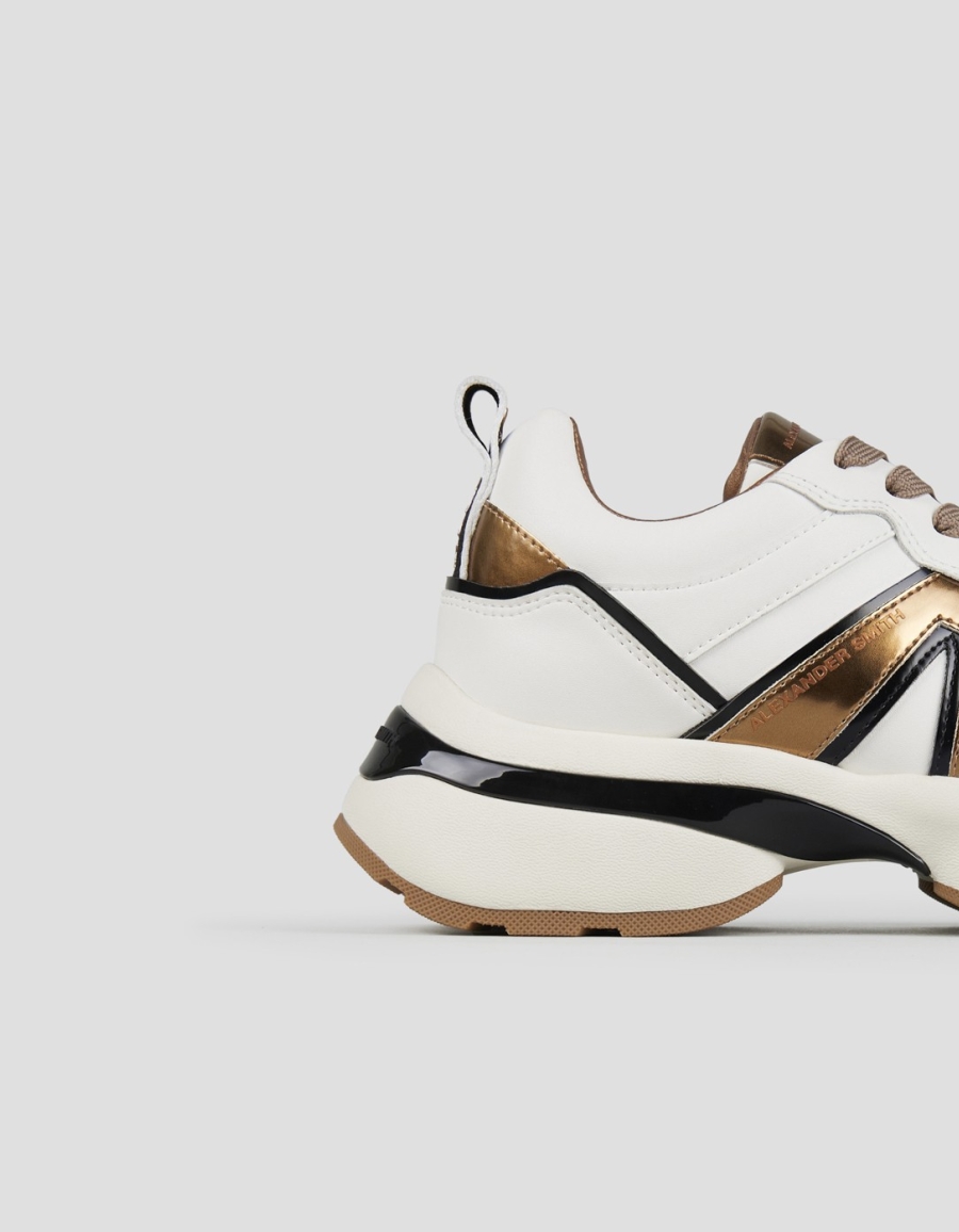 Sneakers Alexander Smith victoria donna in pelle bianca con logo laterale e dettagli bronzo - 2