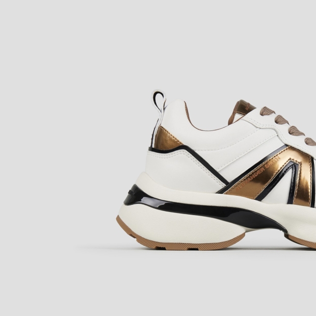 Sneakers Alexander Smith victoria donna in pelle bianca con logo laterale e dettagli bronzo - 2