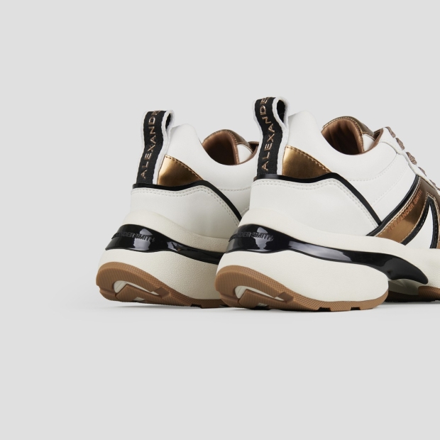 Sneakers Alexander Smith victoria donna in pelle bianca con logo laterale e dettagli bronzo - 4