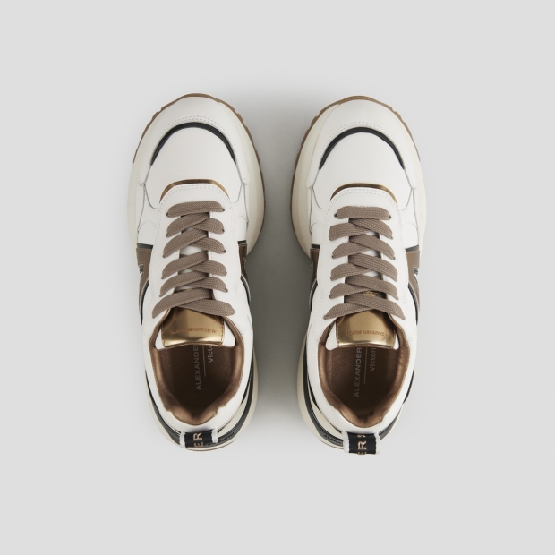 Sneakers Alexander Smith victoria donna in pelle bianca con logo laterale e dettagli bronzo - 5
