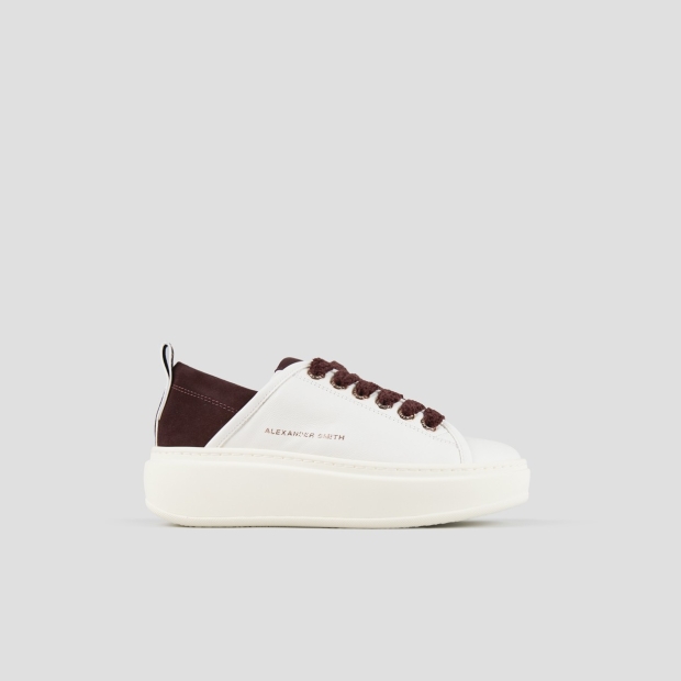 Sneakers Alexander Smith wembley alta donna in pelle bianca e tallone in suede bordeaux - 1