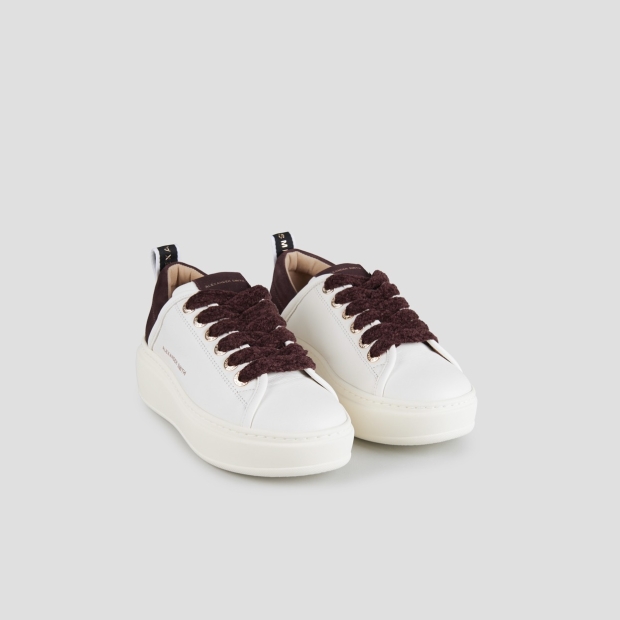 Sneakers Alexander Smith wembley alta donna in pelle bianca e tallone in suede bordeaux - 3