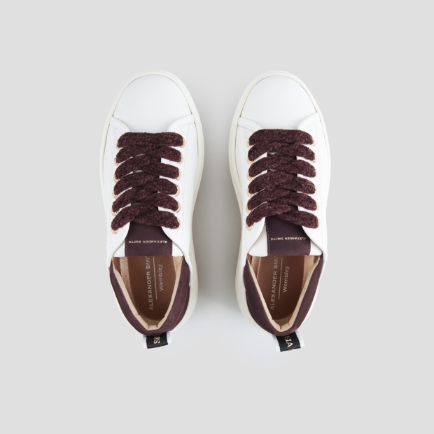 Sneakers Alexander Smith wembley alta donna in pelle bianca e tallone in suede bordeaux - 5