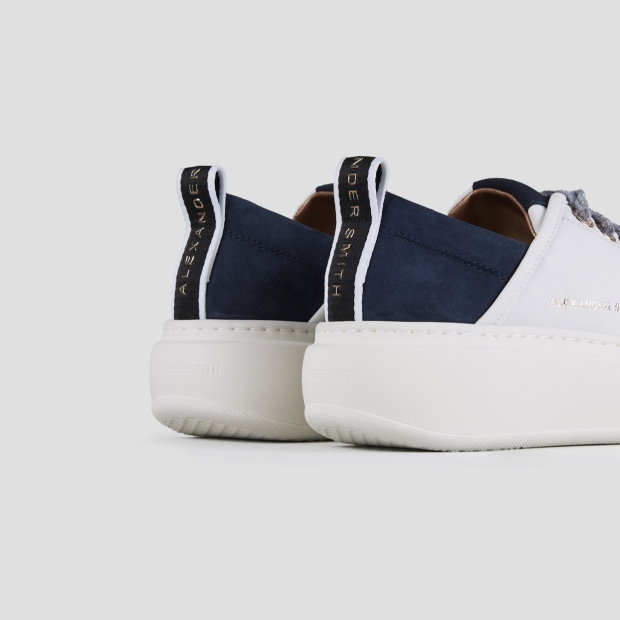 Sneakers Alexander Smith wembley alta donna in pelle bianca e tallone in suede blu - 4