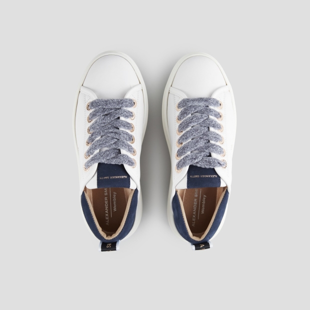 Sneakers Alexander Smith wembley alta donna in pelle bianca e tallone in suede blu - 5