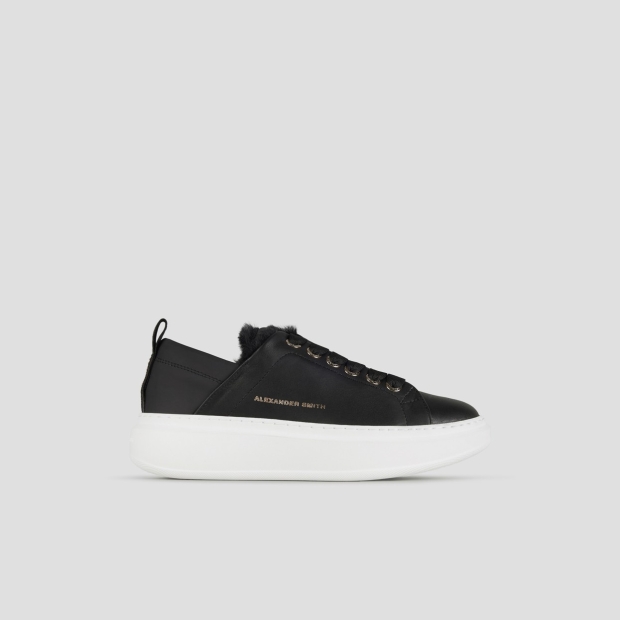 Sneakers Alexander Smith wembley donna in pelle nera e fodera in eco-pelliccia - 1