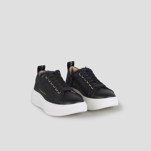 Sneakers Alexander Smith wembley donna in pelle nera e fodera in eco-pelliccia - 3