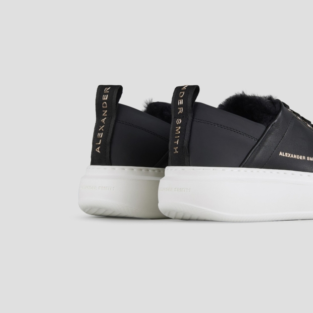 Sneakers Alexander Smith wembley donna in pelle nera e fodera in eco-pelliccia - 4