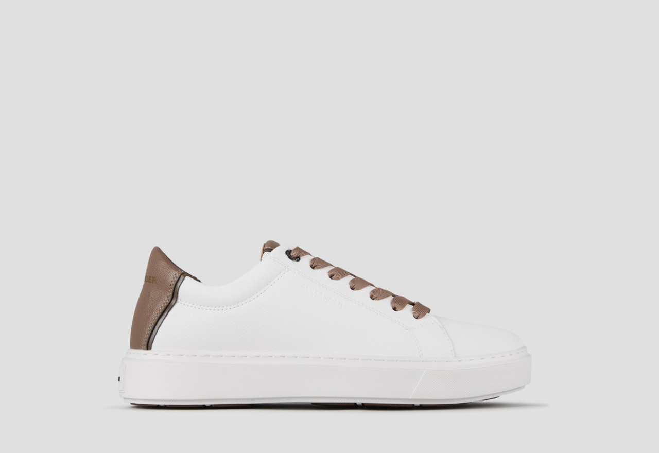 Sneakers Alexander Smith london uomo in pelle palmellata bianca e tallone marrone chiaro - 1