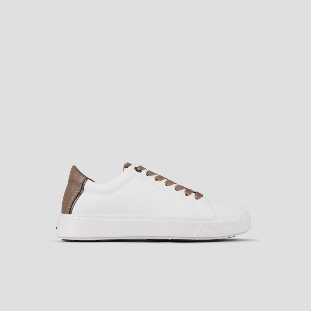 Sneakers Alexander Smith london uomo in pelle palmellata bianca e tallone marrone chiaro - 1