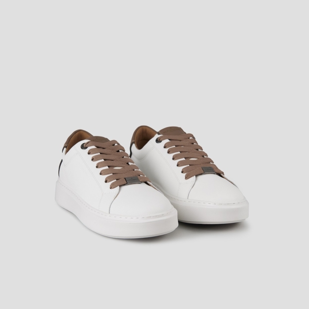 Sneakers Alexander Smith london uomo in pelle palmellata bianca e tallone marrone chiaro - 3