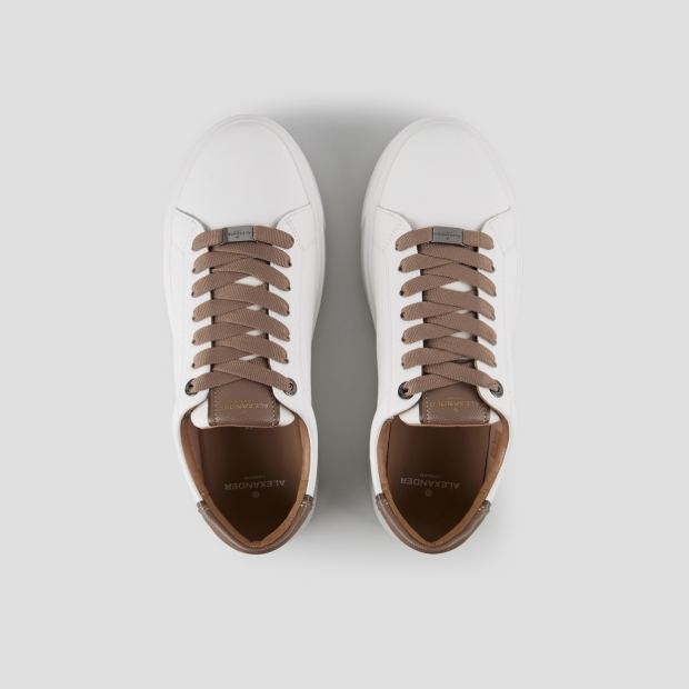 Sneakers Alexander Smith london uomo in pelle palmellata bianca e tallone marrone chiaro - 5