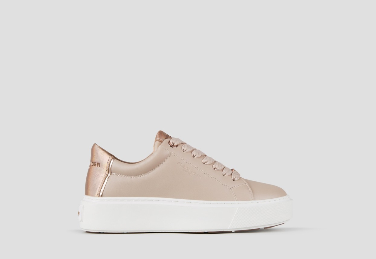 Sneakers Alexander Smith london alta donna in pelle liscia beige e tallone in laminato bottalato rame - 1