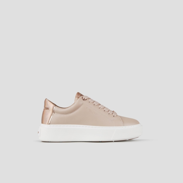 Sneakers Alexander Smith london alta donna in pelle liscia beige e tallone in laminato bottalato rame - 1