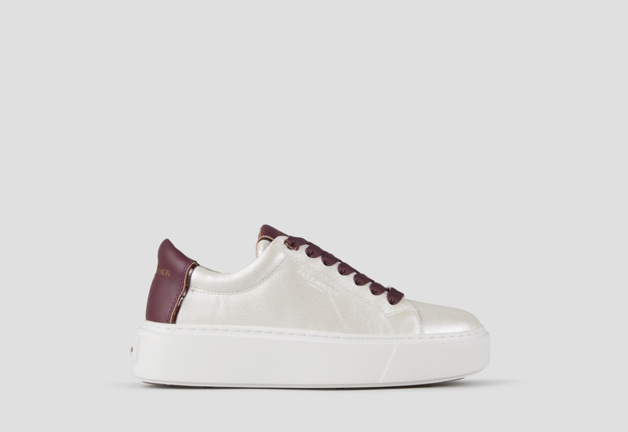 Sneakers Alexander Smith london alta donna in pelle palmellata perlata bianca e tallone bordeuax - 1