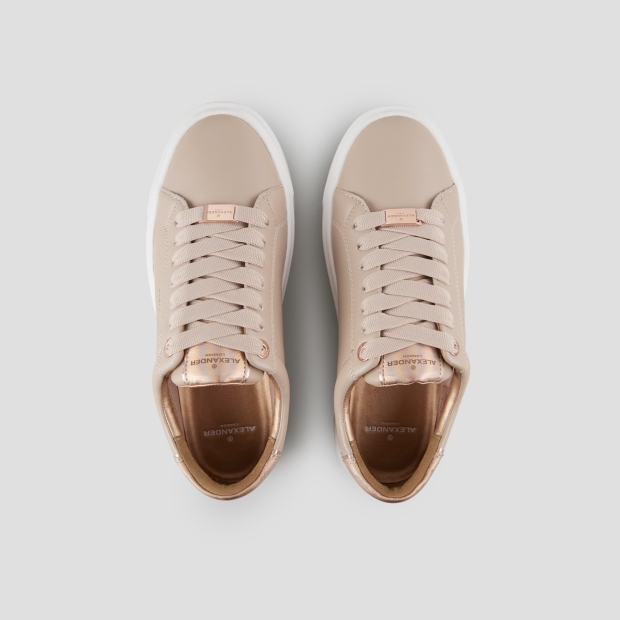 Sneakers Alexander Smith london alta donna in pelle liscia beige e tallone in laminato bottalato rame - 5