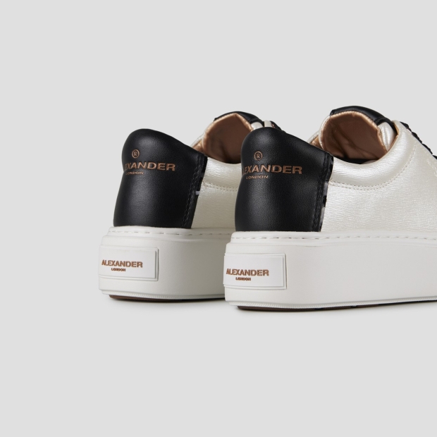 Sneakers Alexander Smith london alta donna in pelle palmellata perlata bianca e tallone nero - 4