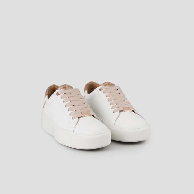 Sneakers Alexander Smith london alta donna in pelle liscia bianca e tallone in laminato bottalato rame - 3