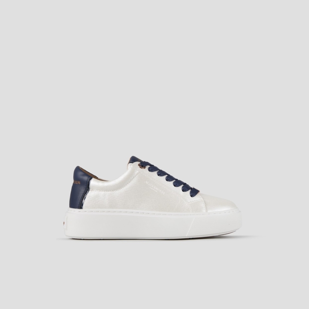 Sneakers Alexander Smith london alta donna in pelle palmellata perlata bianca e tallone blu - 1