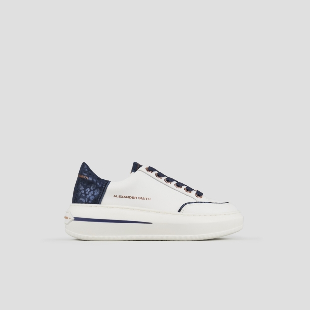 Sneakers Alexander Smith lancaster donna in pelle bianca e tallone in maculato laminato blu - 1