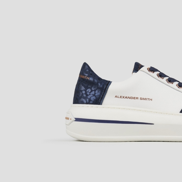 Sneakers Alexander Smith lancaster donna in pelle bianca e tallone in maculato laminato blu - 2