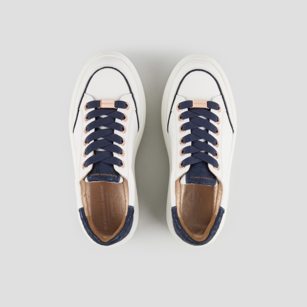 Sneakers Alexander Smith lancaster donna in pelle bianca e tallone in maculato laminato blu - 5