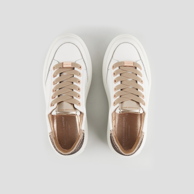 Sneakers Alexander Smith lancaster donna in pelle bianca e tallone beige con microborchie - 5